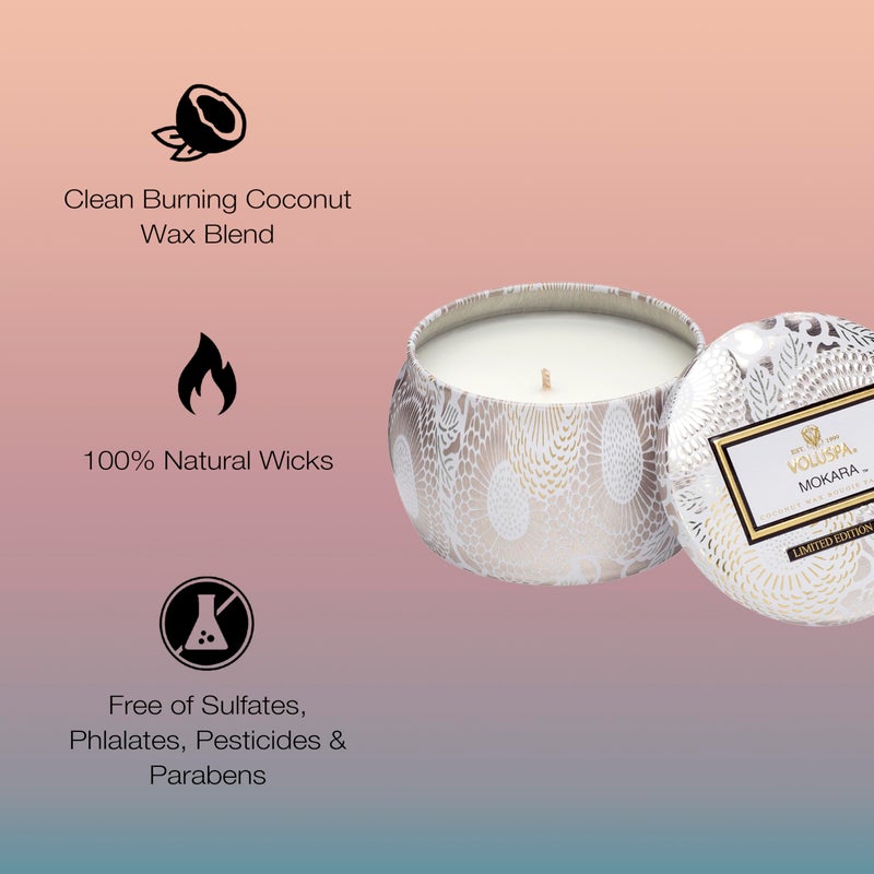Voluspa Mokara, Mini Tin Candle, 4 Ounce, 25 Hour Burn Time, Coconut Wax for Clean Burning, Handcrafted in The USA - Image 4